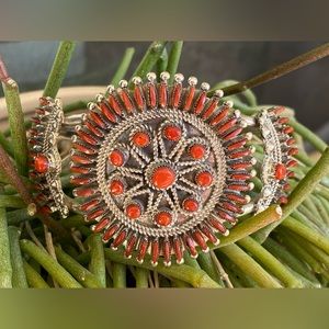 Vintage Zuni Needlepoint Coral Cuff